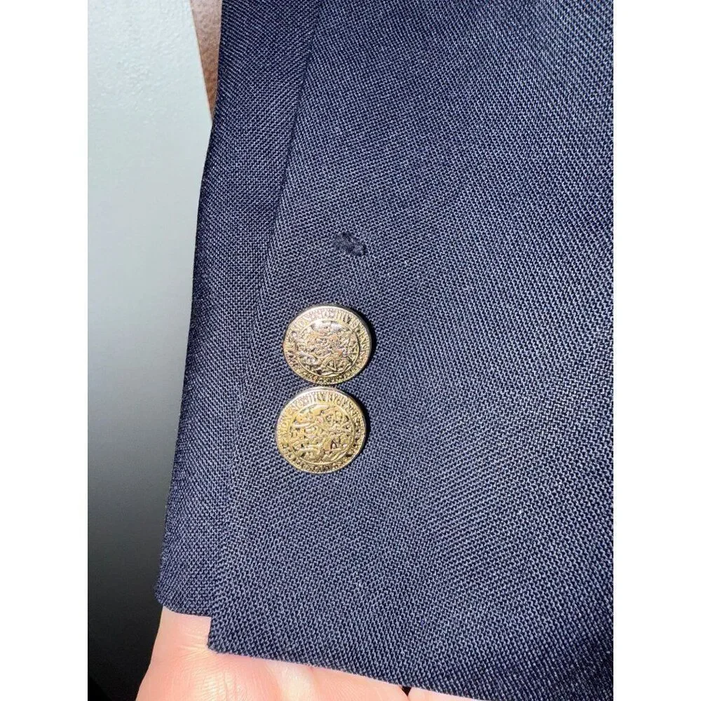 Oscar De La Renta Black Menswear Wool‎ Suit Jacket Gold Buttons Size 44L